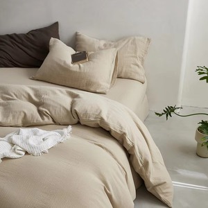 Juego de Edredón de Lino de Color Sólido Simple, 3 Piezas, Lavable, Ropa de Cama para el Hogar, Estilo Tejido - Product Image 3