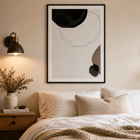 Grande peinture abstraite Wabi Sabi sur toile avec cadre noir et passe-partout blanc, art mural texturé aux tons terreux