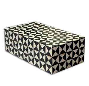 Boîte à bijoux rectangulaire moderne en MDF noir et blanc avec incrustations en os, faite à la main, durable, décorative, idéale comme organisateur de cadeaux – Meilleures ventes - Product Image 5