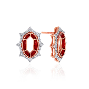 Broche en or rose avec diamants et émail rouge, coupe ovale, bijoux de luxe pour femme, cadeau - Product Image 2