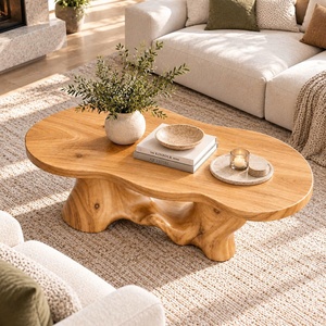 Modern Solid Wood Coffee <b>Table</b> Natural Edge Irregular Shape Handmade Living Room Furniture - Product Image 3