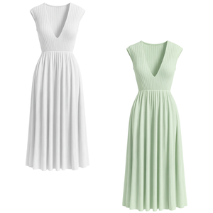 Vestido Midi Recto de Punto Acanalado para Mujer, Cuello Redondo, Manga Corta, Casual, Verano, Fabricante de Ropa Femenina OEM, Marca Privada - Product Image 1