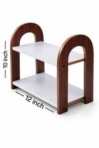 Bamboo Double Tier <b>Storage</b> <b>Rack</b> for <b>Kitchen</b> & Office Countertop Tableware Organization Modern Style Standing Type Durable Drawer - Product Image 6