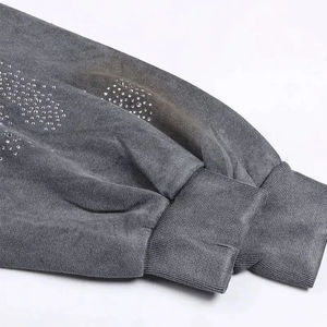 <b>Mens</b> Rhinestone Hoodie Zip Up Oversized Streetwear <b>Fleece</b> Sweatshirt <b>Mens</b> <b>Grey</b> Studded Zip Hoodie Crystal Embellished Streetwear - Product Image 3