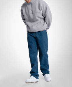 Sudadera Personalizada para Hombre, Gris, con Cierre de Cremallera de un Cuarto, Cuello Alto, Corte Regular, Informal, de Color Sólido, Tejido de Felpa Francesa, para Invierno - Product Image 4