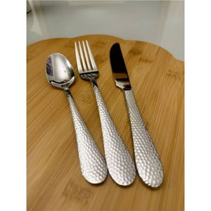 Luxury Hammered Stainless Steel Cutlery <b>Set</b> Silver Flatware Tableware Mirror Polished Knife Fork SpoonSet <b>for</b> Home Hotel Cutlery - Product Image 2