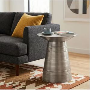 Wholesale Brushed <b>Silver</b> Metal Side <b>Table</b> Grooved Conical Pedestal End <b>Table</b> - Product Image 2