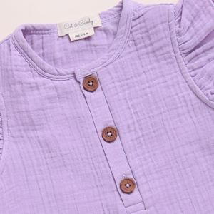 Premium Quality Organic <b>Muslin</b> Half Romper Pack of 2 Milk + Lavender Haze <b>Baby</b> Rompers - Product Image 4