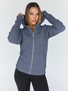 Sweat-shirt à capuche zippé pour femme, coupe classique, couleur unie, en coton et fibre de bambou tricotée, idéal pour l'automne - Product Image 4