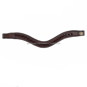 Banda para cejas de caballo de cuero genuino con cristales con cuentas, cadena ostentosa con incrustaciones, banda para cejas de caballo de cuero acolchado negro de última calidad - Product Image 4