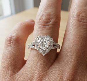 925 Sterling Silver Heart Cut Lab Grown Diamond Engagement <b>Ring</b> Halo <b>Split</b> Shank in 14K Pure Gold Diamond Wedding <b>Ring</b> for Women - Product Image 6