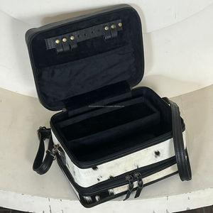 Sac de maquillage en cuir véritable de haute qualité, fait main par un designer, forme carrée, boîte à bijoux pour femmes, style western, organiseur de voyage - Product Image 5
