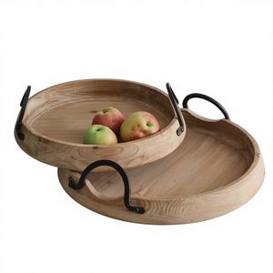 Plateau en bois écologique de qualité supérieure, motif sculpté à la main, poignées métalliques, compatible lave-vaisselle et micro-ondes, idéal pour le service – Vente chaude - Product Image 4