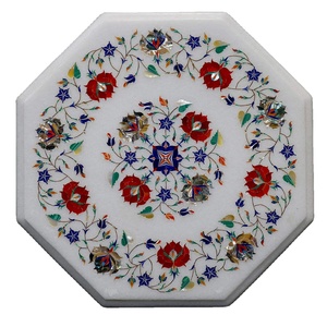 Plateau de table octogonal en marbre incrusté, style moghol traditionnel, durable et écologique, mobilier décoratif en pierre pour salon domestique - Product Image 6