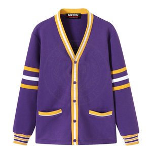 Cárdigan Morado Personalizado para Hombre, Estilo A&M State, 100% Felpa Tejida, Cuello en V, Logotipo Bordado, Marca Privada, Estilo Griego, Ropa Universitaria - Product Image 1