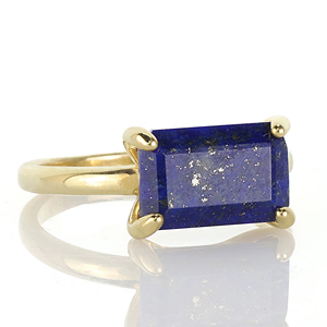 Solid 18K Gold Plated Natural Lapis Faceted Cut Gemstone 925 Sterling <b>Silver</b> <b>Solitaire</b> <b>Rings</b> Fine Jewelry For Women's Party Wear - Product Image 1