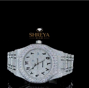 Iced Out aarabic Quartz <b>Watch</b> Stainless Steel Bracelet Moissanite diamond Wristwatch Round Dial Analog Men Women Hip Hop <b>Watch</b> - Product Image 5