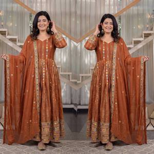 Contemporary Blooming Georgette Anarkali Costume With <b>Sequins</b> <b>Art</b> Dupatta And Tailored Pant Festive Heritage Apparel Women - Product Image 1