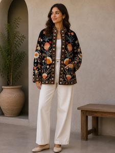 Chaqueta de terciopelo indio Suzani, chaqueta uzbeca bordada con forro interior de algodón, chaqueta estilo boho chic, abrigo para mujer - Product Image 1