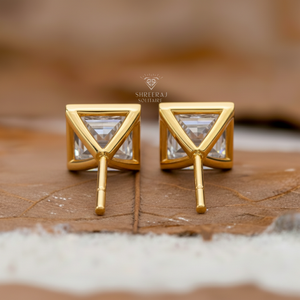 Pendientes de oro de 18k/14k/10k con diamantes de laboratorio de 0.5-2ct, estilo princesa, con engaste de bisel, joyería fina personalizada para mujer, para boda. - Product Image 4