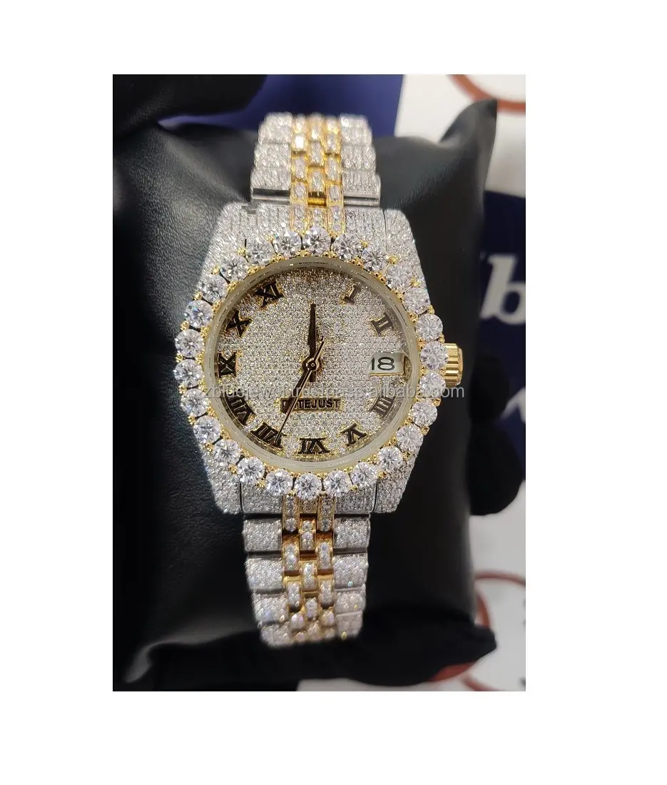 นาฬิกาแบรนด์ดัง32มม. ดีไซน์หรูหราสูงนาฬิกาฮิปฮอปประดับเพชรมอสซาไนท์สแตนเลสสำหรับผู้หญิง