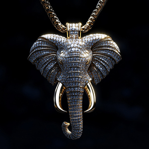 Collar de Lujo con Colgante de Elefante Chapado en Oro de 18K, con Diamantes de Corte Brillante Redondo y Cadena de Cuerda, para Uso Diario Masculino - Product Image 1