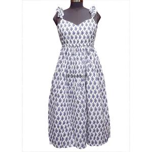 Floral Print Sleeveless A-Line Maxi <b>Dress</b> With Ruffles Sweetheart Neck <b>Elastic</b> Waist Casual Summer Non Woven 100% Cotton - Product Image 1