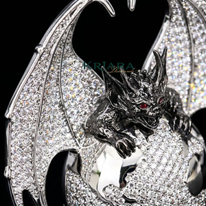 Colgante de Moissanita Corazón de Dragón, Plata 925 con Baño de Rodio, Joyería Hiphop para Hombre, Uso Diario - Product Image 5