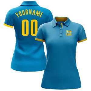 เสื้อโปโลผู้ชายสีน้ำเงินแบบกำหนดเอง แขนสั้น ผ้าถักโพลีเอสเตอร์ ระบายอากาศได้ดี พิมพ์ชื่อทีมด้านหน้า ชื่อของคุณ 00 ด้านหลัง - Product Image 3