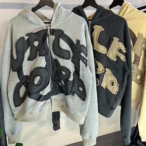 Ensemble deux pièces en coton délavé à l'acide vieilli personnalisé Pantalon de survêtement évasé pour hommes Survêtements à capuche imprimés décontractés d'hiver Vêtements d'extérieur - Product Image 4