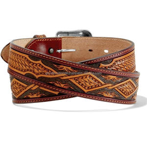 Single Piece Durable <b>Brown</b> Tan Western leather tooling <b>belt</b> for unisex basket stamp carved tooled leather <b>belt</b> - Product Image 1