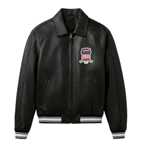 Genuine Leather Bomber <b>Jacket</b> Streetwear <b>Rhinestone</b> Embroidery Patchwork Front Logo Custom Avirex Style Men's Winter Supplier - Product Image 3