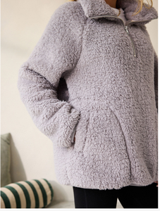 Sudadera de terciopelo casual con cuello alto, oversize, media cremallera, manga larga, hecha a medida, de alta calidad, precio mayorista - Product Image 5