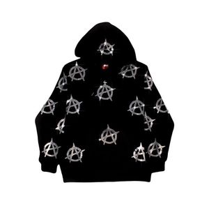 เสื้อฮู้ดดี้โอเวอร์ไซส์ประดับคริสตัลสุดเท่สำหรับผู้ชายและผู้หญิง เสื้อสเวตเชิ้ตพิมพ์ลายพรีเมียมพร้อมประกายวิบวับ - Product Image 2