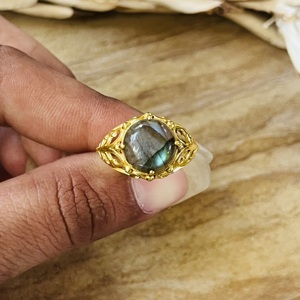 Unique Statement Brass <b>Labradorite</b> <b>Ring</b> 18k Gold Plated Filigree Handmade <b>Ring</b> Vintage Fashionable Wholesale <b>Ring</b> For Women - Product Image 1