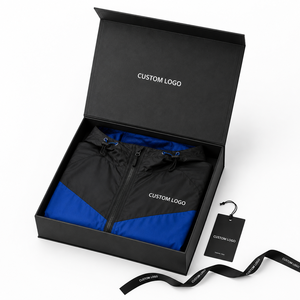 <b>Men's</b> <b>Black</b> Blue Color Blocking Hooded <b>Windbreaker</b> Jacket Waterproof Zipper Closure Sporty Style Front Logo Regular Fit Jacket - Product Image 5