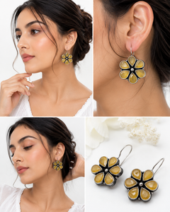 Oxidized <b>Silver</b> Bohemian Flower Drop <b>Earrings</b> | Multi Color Stone Party <b>Earrings</b> | Handmade Indian Jewelry Bulk Supplier - Product Image 5