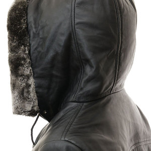 Custom Oem <b>Women's</b> Genuine <b>Leather</b> <b>Long</b> Coat With Fur Trim Hood Quilted Winter <b>Jacket</b> Full Sleeve Zipper Closure Moto Style - Product Image 6