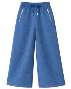 Pantalones Cargo Anchos de Felpa Azul Acero Personalizados para Mujer, con Cintura Elástica, Bolsillos con Cremallera, Estilo Casual Urbano, Pantalones de Invierno - Product Image 1