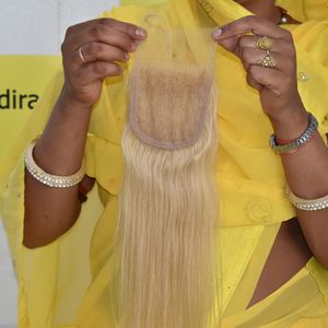 Cheveux alignés à cuticules bon marché génie trame blonde 7*7 fermeture droite machine Double trame vague profonde cheveux humains vierges vietnamiens - Product Image 3