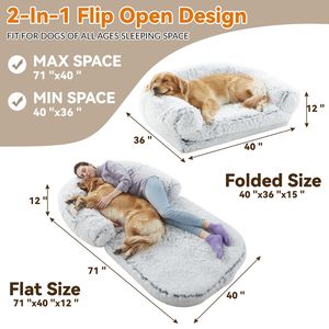Lit orthopédique pour grands chiens 71''x43''x12'' pliable, en peluche, lavable, taille humaine, idéal pour les moments de sommeil - Product Image 2
