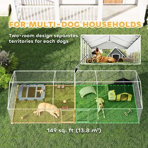 Recinto per Cani da Esterno con Chiusura Sicura e Tetto Resistente ai Raggi UV 6m x 2,3m x 1,6m, Grande Gabbia Impermeabile Anti-UV a Due Stanze - Product Image 4