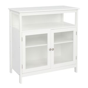 Credenza in MDF Bianco NC 80,65*40*82cm con Doppie Ante Trasparenti, Doppi Scomparti Interni, Strato di Stoccaggio Centrale, Verniciata a Spruzzo - Product Image 1