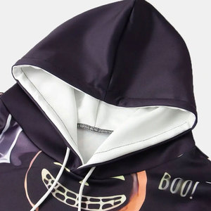 Sudadera con Capucha Estampada para Hombre, Corte Regular, 100% Poliéster, Sudadera Informal con Diseño de Calabaza, Murciélago y Araña, Ropa de Otoño - Product Image 4