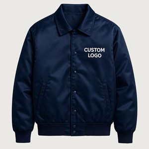 แจ็คเก็ตบอมเบอร์ผ้าซาติน - แจ็คเก็ตเลตเตอร์แมนสีน้ำเงินกรมท่า ปักลาย พร้อมเป็นของขวัญ - ปกพับได้ ติดกระดุมแป๊ก - Product Image 1