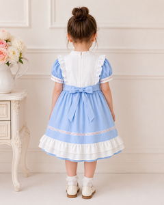Robe de princesse Lolita vintage pour filles avec dentelle et nœuds en ruban |   Robe de fête en coton bleu - Product Image 5