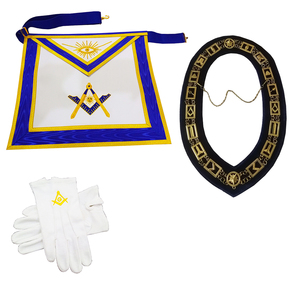 Ensemble de Regalia de Loge Bleue Maçonnique : Tablier, Col, Gants Brodés, Accessoires d'Uniforme d'Officier Supérieur de Franc-Maçon - Product Image 1