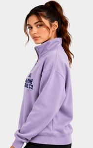 Sudadera de Mujer Index Apparel con Cierre de Cremallera, Cuello Alto, Manga Larga y Estampado Gráfico, Color Lavanda - Product Image 4