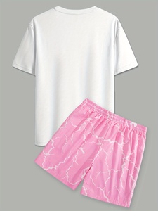 T-shirt délavé à l'acide pour homme 100% coton col rond tenue décontractée ensemble t-shirt et short pour homme OEM tenue d'été - Product Image 2