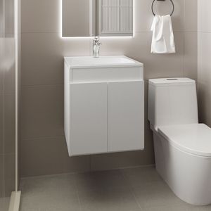 Meka 45 Wall Mounted <b>Bathroom</b> <b>Vanity</b> White with Two Drawers and Open Shelf for Storage - Product Image 1